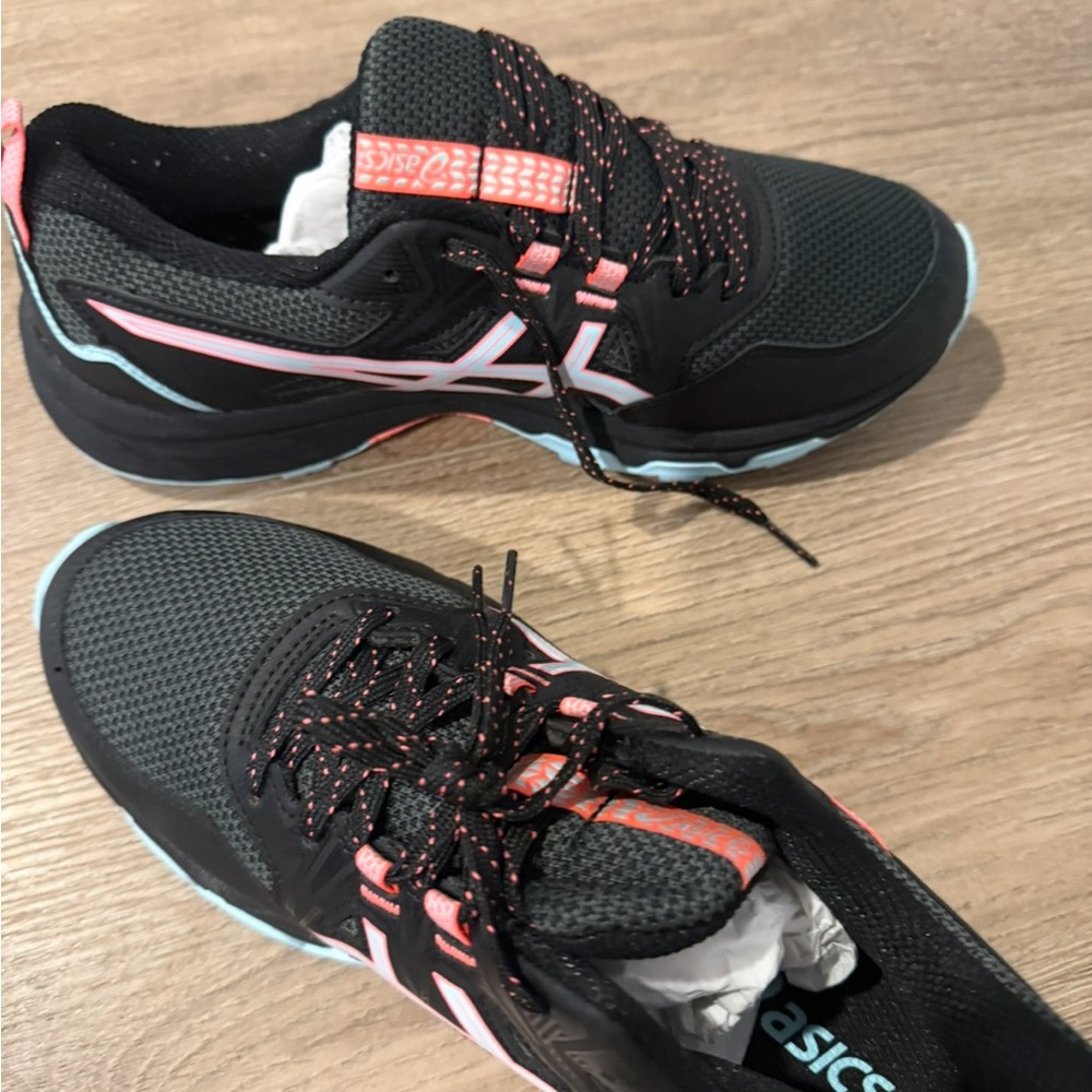 Asics Black and Coral Athletic Sneakers